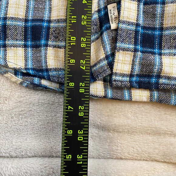 Steel and Jelly Mens Flannel Shirt Large Blue & White Plaid Button-Up Long Sleev - Picture 3 of 9